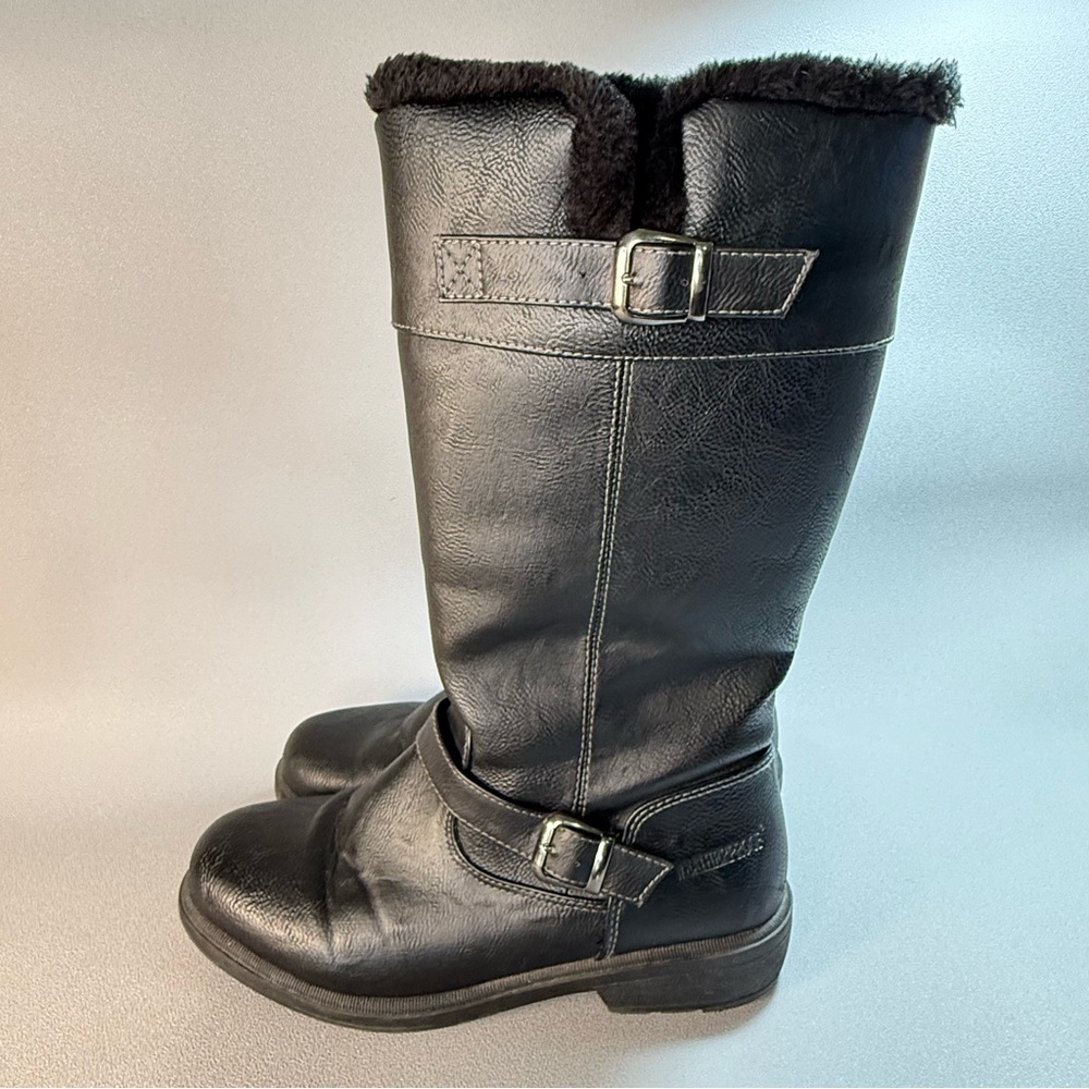 Weatherproof Black Faux Leather Faux Fur Knee-High Winter Boots 9W
